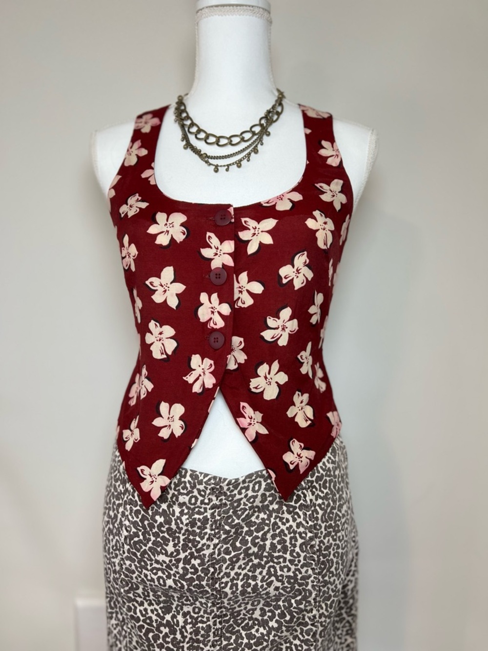 The‎ Limited Vintage 80-90s Romantic Deep Red Boho Floral Vest Tank Top 🥀🕊️